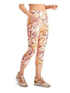 Ideology Women Performance Cropped Leggings Orange Phone-Pocket Size S